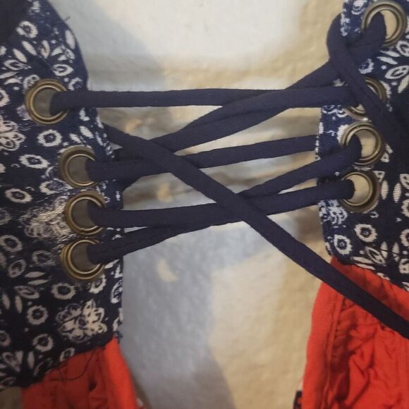 Lulus La Vie en Roses Navy Blue and Red Floral Print Dress Womens S Mixed Prints - Picture 7 of 13